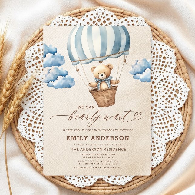 Invitación Bearly Wait Neutral Beige & Blue Boy Baby Shower (Subido por el creador)