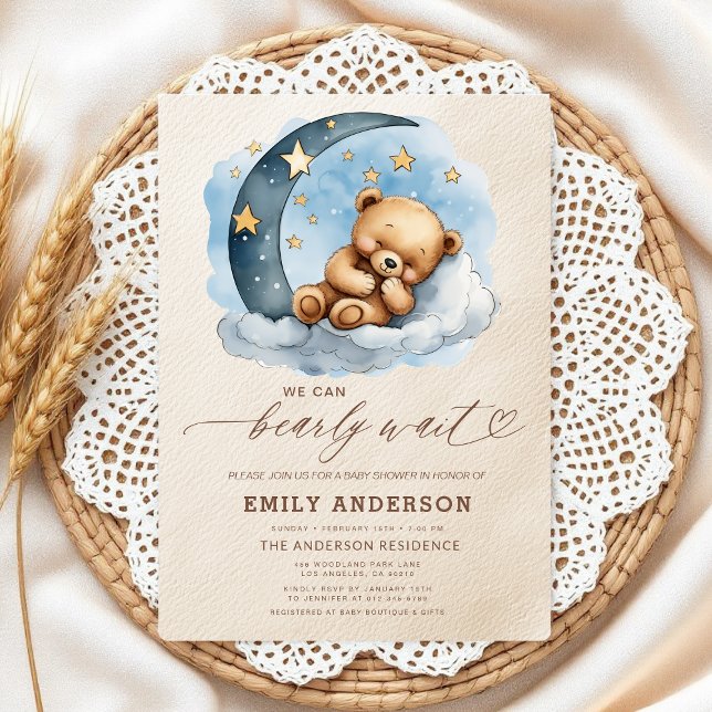 Invitación Bearly Wait Neutral Beige & Blue Boy Baby Shower (Subido por el creador)