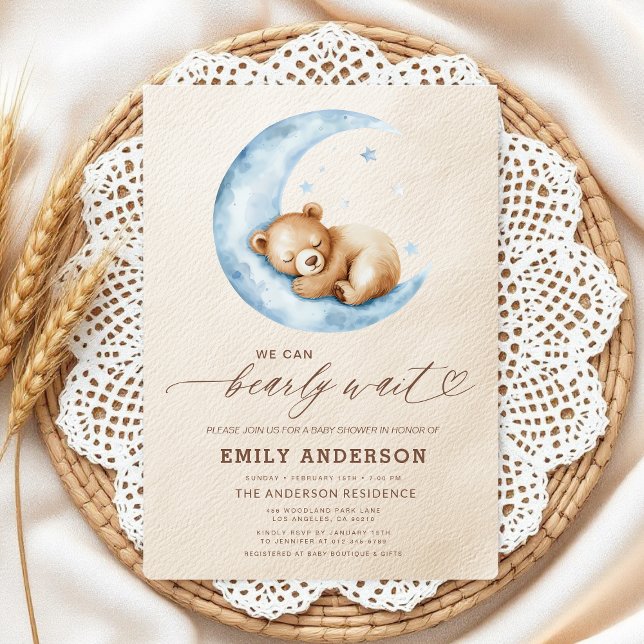 Invitación Bearly Wait Neutral Beige & Blue Boy Baby Shower (Subido por el creador)