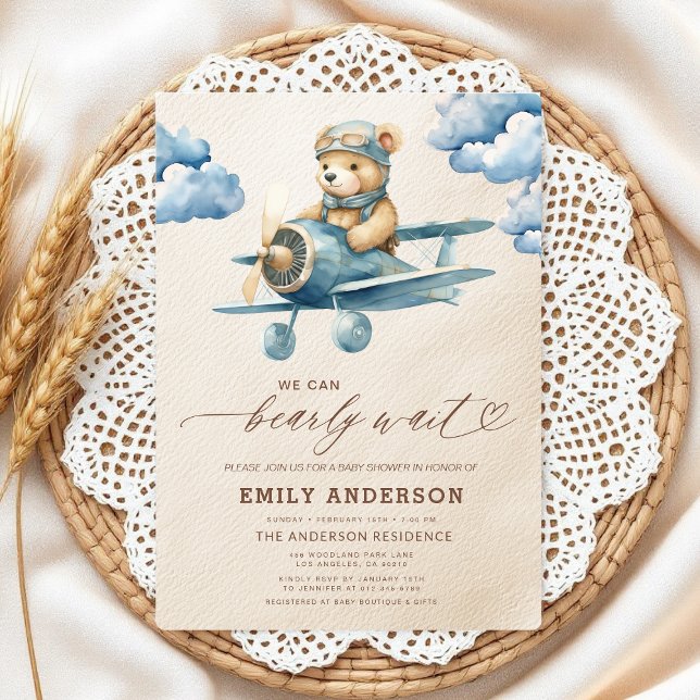 Invitación Bearly Wait Neutral Beige & Blue Boy Baby Shower (Subido por el creador)