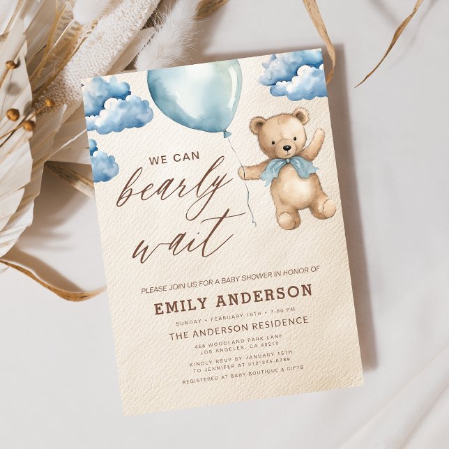 Invitación Bearly Wait Neutral Beige & Blue Boy Baby Shower (Subido por el creador)