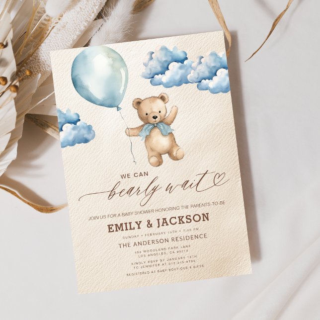 Invitación Bearly Wait Neutral Beige & Blue Boy Baby Shower (Subido por el creador)