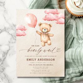 Invitación Bearly Wait Neutral Beige & Chica Rosa Baby Shower