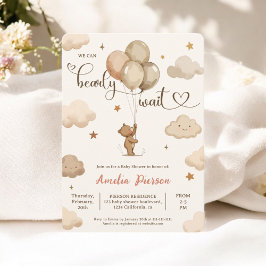 Invitación Bearly Wait Neutral Cute Teddy Bear Baby Shower