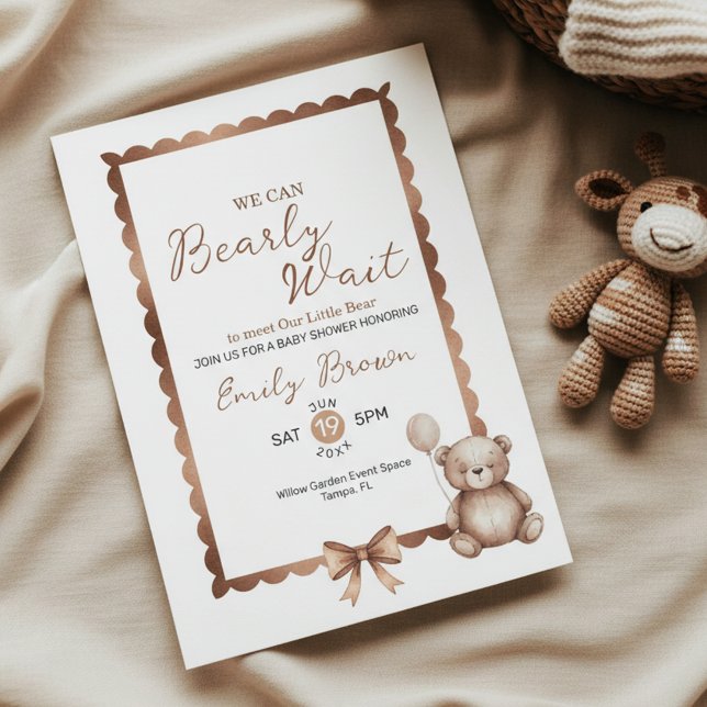 Invitación Bearly Wait Neutral Teddy Baby Shower Invitation (Teddy Bear Baby Shower)