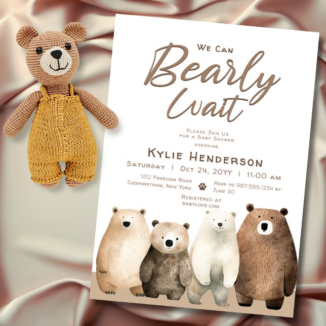 Invitación Bearly Wait Neutral Teddy Bear Baby Shower (Neutral Bearly Wait Teddy Baby Baby Shower Invitation)