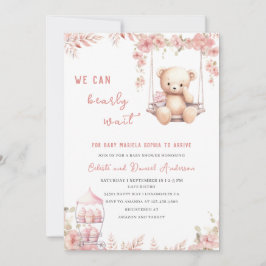 Invitación Bearly wait Pink Baby Shower WatercolorInvitación