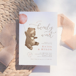 Invitación Bearly Wait Pink Balloon y Teddy Bear Baby Shower