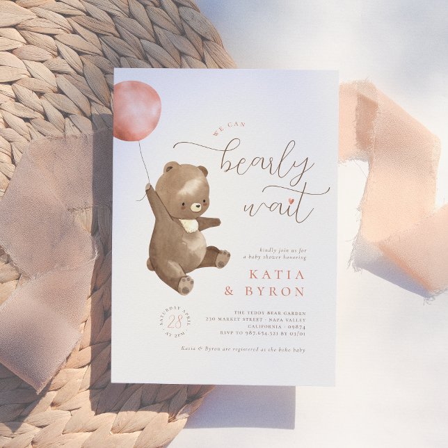 Invitación Bearly Wait Pink Balloon y Teddy Bear Baby Shower (Subido por el creador)