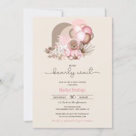 Invitación Bearly Wait Pink Boho Teddy Bear Chica Baby Shower