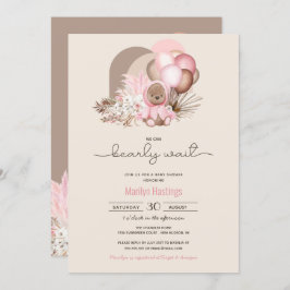 Invitación Bearly Wait Pink Boho Teddy Bear Chica Baby Shower