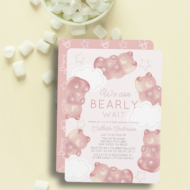 Invitación Bearly Wait Pink Gummy Bear Chica Baby Shower (Subido por el creador)