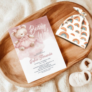 Invitación Bearly Wait Pink Pastel Teddy Bear Baby Shower