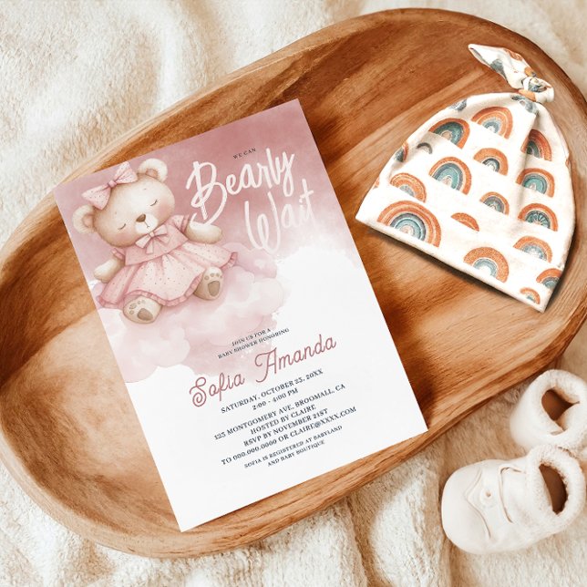 Invitación Bearly Wait Pink Pastel Teddy Bear Baby Shower (Subido por el creador)