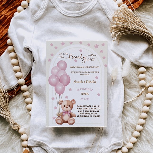 Invitación Bearly Wait Pink Rustic Balloons Baby Shower (Subido por el creador)