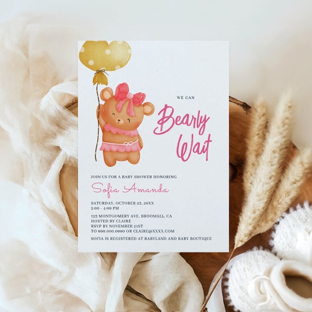 Invitación Bearly Wait Pink Teddy Bear Baby Shower (Subido por el creador)
