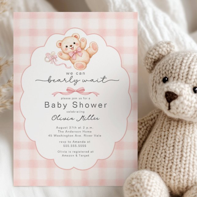 Invitación Bearly Wait Pink Teddy Bear Baby Shower Invite (Subido por el creador)