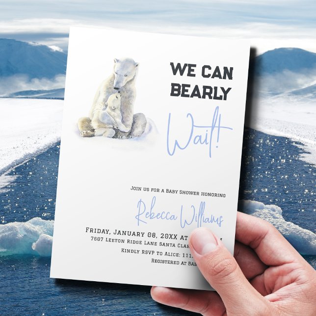 Invitación Bearly Wait Polar Bear Blue Boy Winter Baby Shower (Subido por el creador)