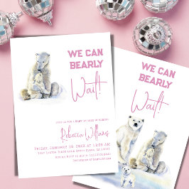 Invitación Bearly Wait Polar Bear Chica rosa Baby Shower