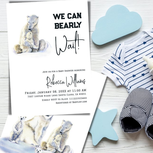 Invitación Bearly Wait Polar Bear Chica rosa Baby Shower (Subido por el creador)