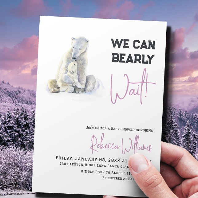 Invitación Bearly Wait Polar Bear Pink Winter Baby Shower (Subido por el creador)