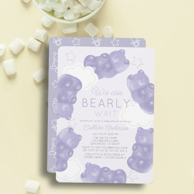 Invitación Bearly Wait Purple Gummy Bear Baby Shower (Subido por el creador)