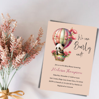 Invitación Bearly Wait Rubor Pink Panda Floral Baby Shower