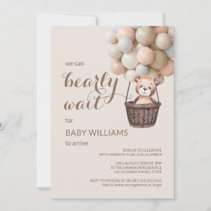 Invitación Bearly Wait Teddy Balloons Chica Baby Shower
