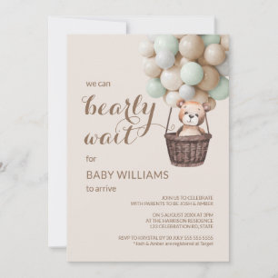 Invitación Bearly Wait Teddy Balloons Green Baby Shower 