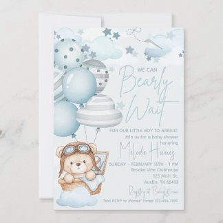 Invitación Bearly Wait Teddy Bear Baby Shower