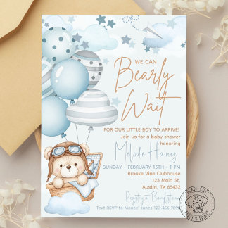 Invitación Bearly Wait Teddy Bear Baby Shower