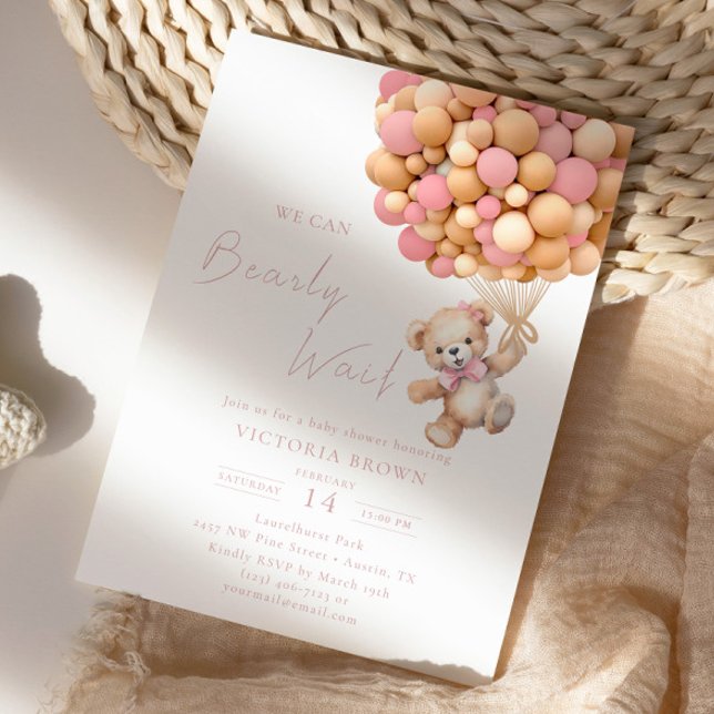 Invitación Bearly Wait Teddy Bear Baby Shower Pink Balloon (Subido por el creador)