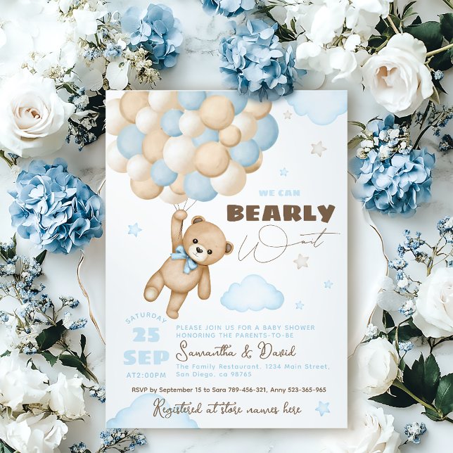 Invitación Bearly Wait Teddy Bear Balloon Boy Baby Shower (Subido por el creador)