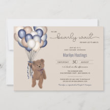 Bearly Wait Teddy Bear & Balloons Baby Shower Invi