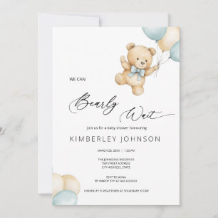 Invitación Bearly Wait Teddy Bear & Baloons Baby Shower