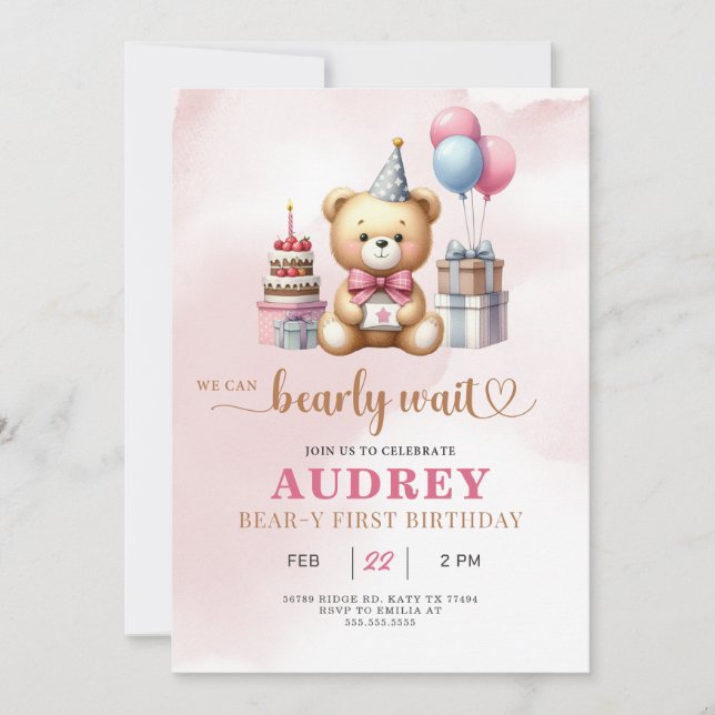 Invitación Bearly Wait Teddy Bear Birday (Anverso)