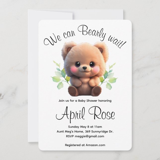 Invitación Bearly Wait Teddy bear boho Baby Shower (Anverso)
