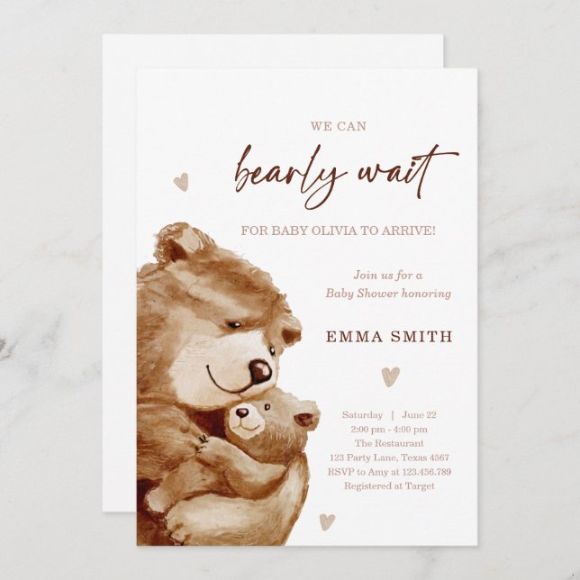 Invitación Bearly Wait Teddy Bear Boho Neutral Baby Shower (Anverso / Reverso)