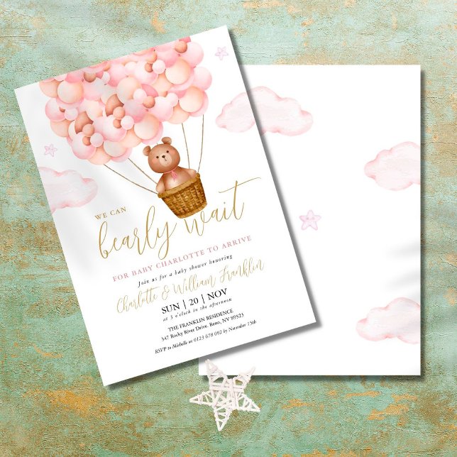 Invitación Bearly Wait Teddy Bear Chica rosa Baby Shower (Subido por el creador)