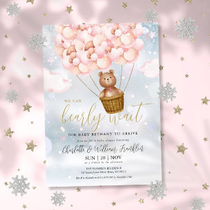 Invitación Bearly Wait Teddy Bear Chica Winter Baby Shower