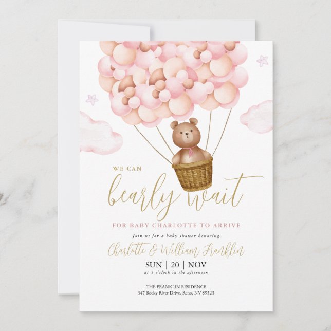 Invitación Bearly Wait Teddy Bear Código QR rosa Baby Shower (Anverso)