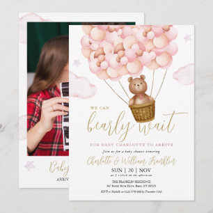 Invitación Bearly Wait Teddy Bear Foto Chica Rosa Baby Shower