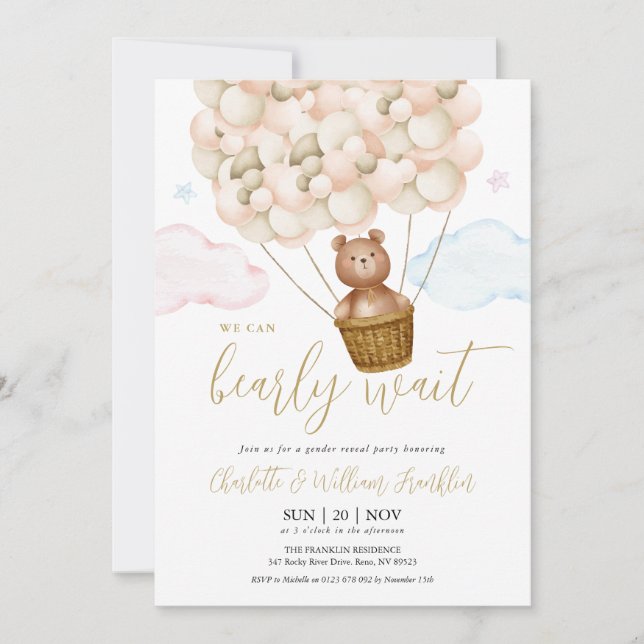 Invitación Bearly Wait Teddy Bear Gender Revelador Fiesta (Anverso)