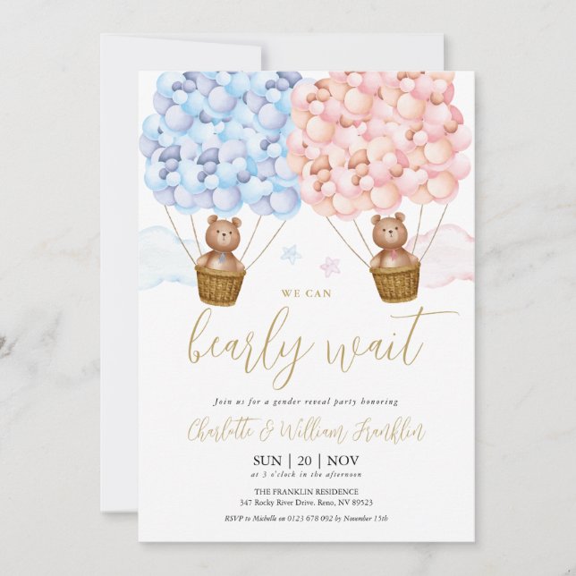 Invitación Bearly Wait Teddy Bear Gender Revelador Fiesta (Anverso)