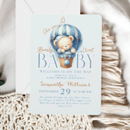 Invitación Bearly Wait Teddy Bear Hot Air Balloon Blue