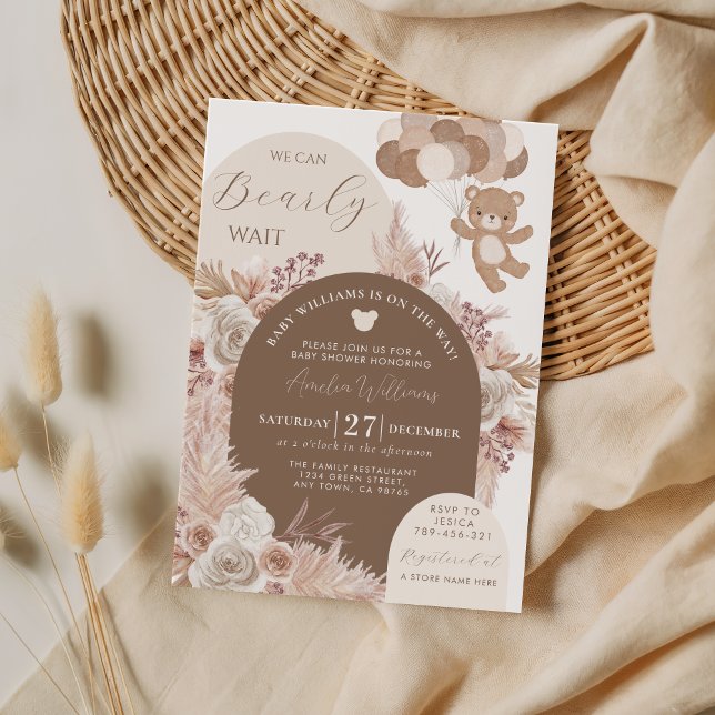 Invitación Bearly Wait Teddy Bear Neutral Boho Baby Shower (Subido por el creador)