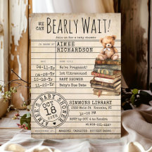 Bearly Wait Vintage Library Card Books Baby Shower
