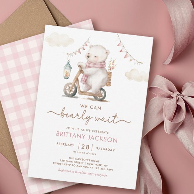 Invitación Bearly Wait White Teddy Bear Chica Baby Shower (Subido por el creador)