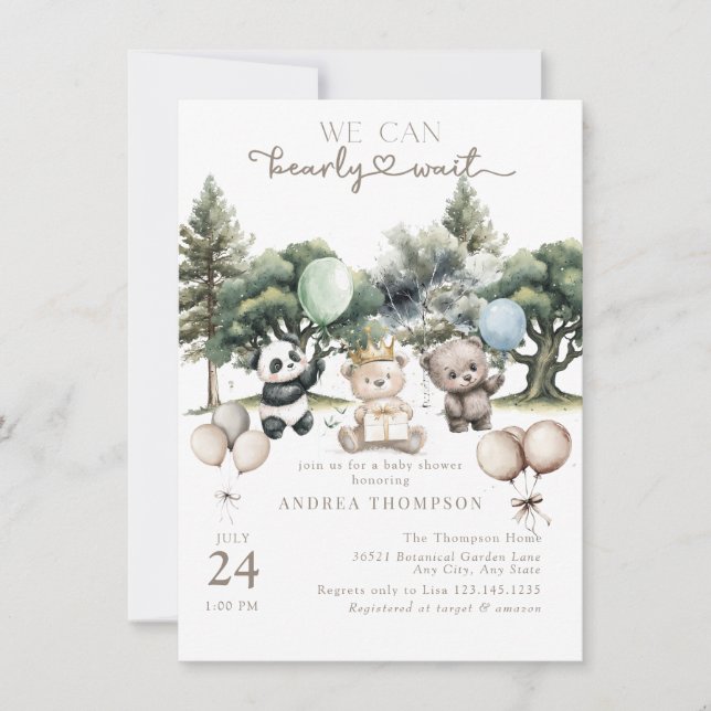 Invitación Bearly Wait Woodland Bear Baby Shower (Anverso)