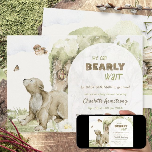 Invitación Bearly Wait Woodland Bear Baby Shower (Bearly Wait Woodland Bear Baby Shower Invitation ©Susanne Sachers - Sunny Mind 🌞)